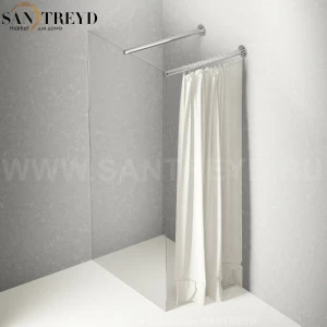 Душевое ограждение FLAT DX подрезаемое, стеклянная со шторкой экстрапрозрачная перегородка с держателем. Размеры: глубина от 70 до 100, длина от 70 до 140 см