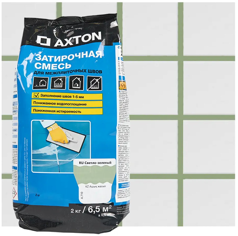 Цементная затирка Axton А710 для плитки и камня, светло-зеленая 2 кг 82403022
