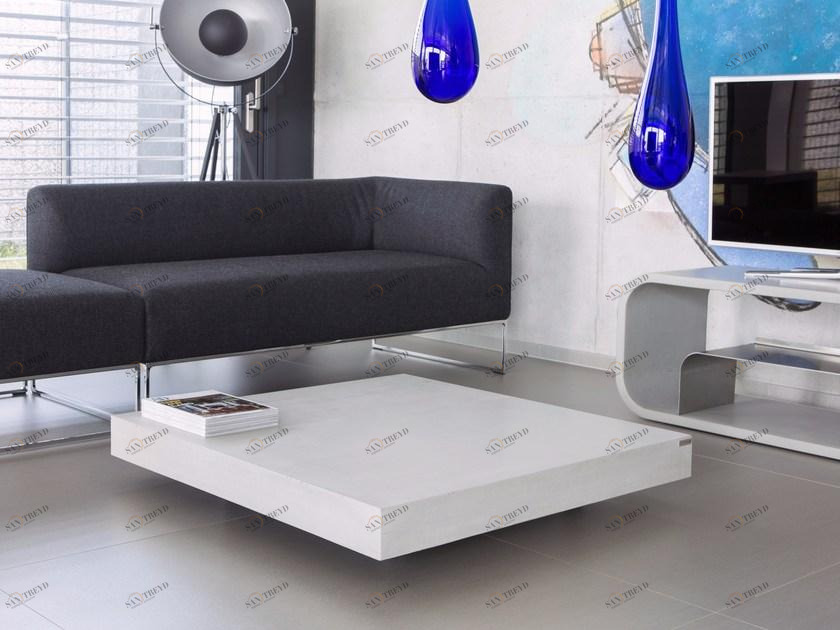 CO33 Квадратный бетонный журнальный столик на колесиках Tabula B1