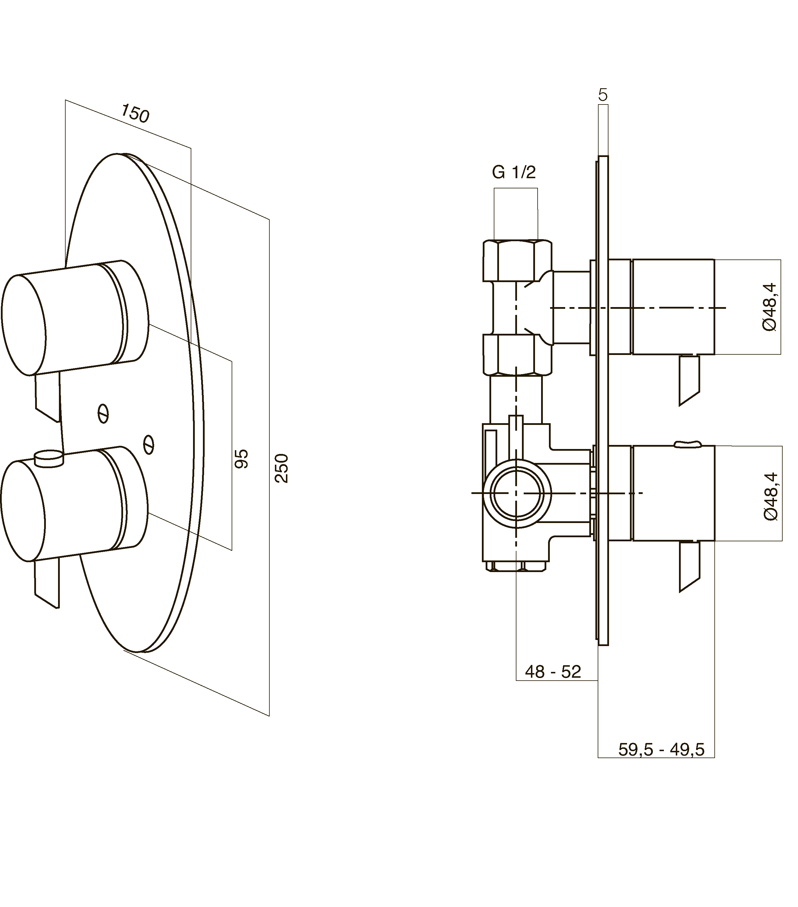 F1590000 смеситель д/душа с термостатом монтируемый в стену хром шт AM.PM Awe - Вид №1