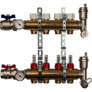 Коллектор из латуни на 4 вых. с расходомерами STOUT