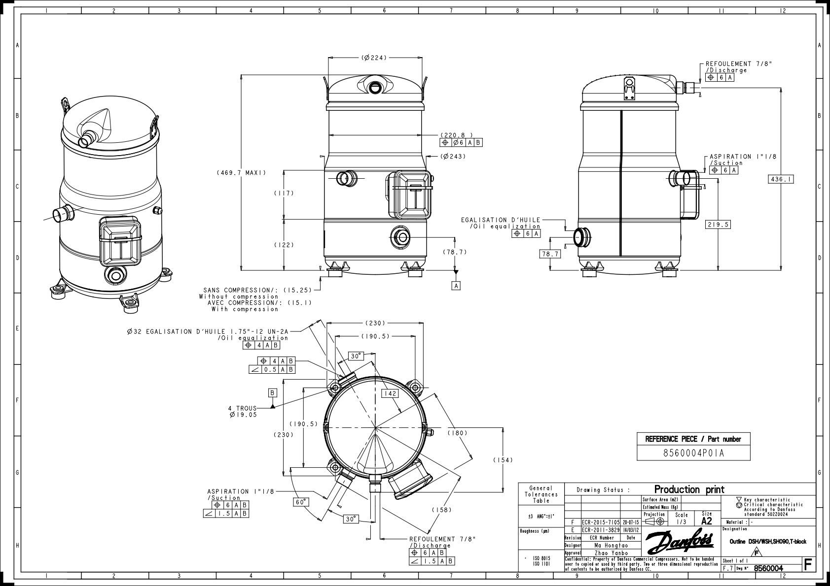 Danfoss SH — Герметичные спиральные компрессоры, R410A SH485B4ABA Компрессор герметичный 120H1065  - Вид №3