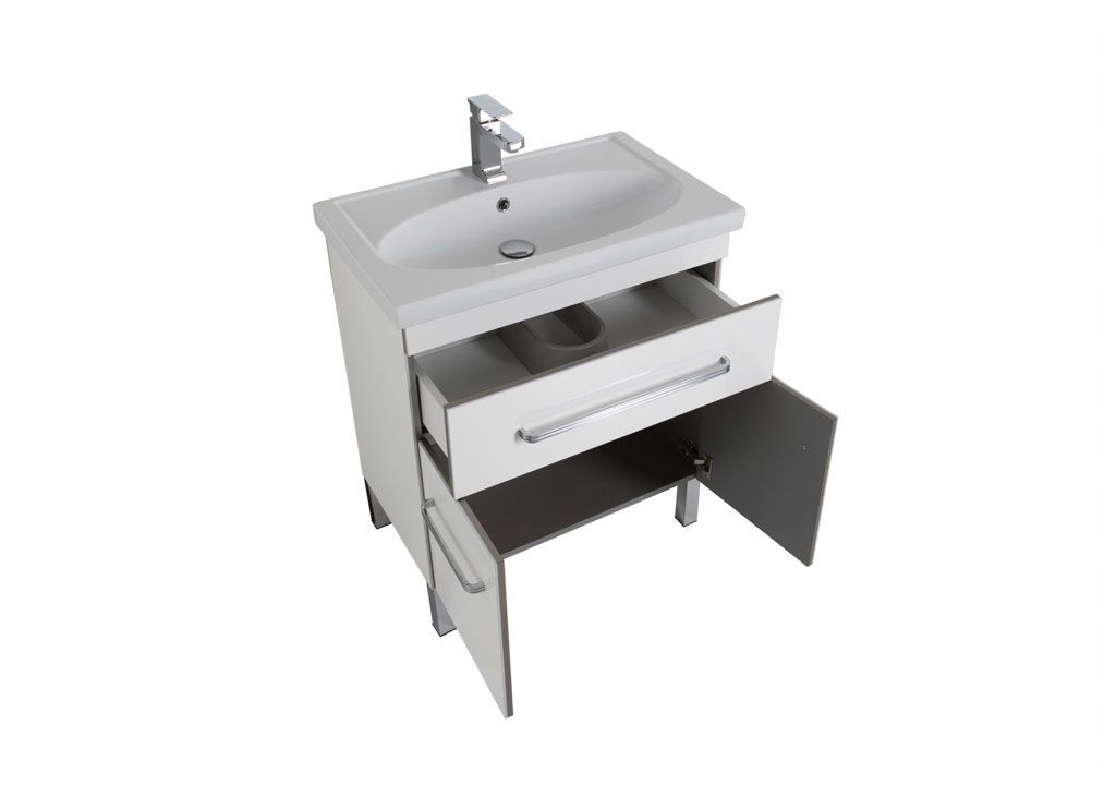 Тумба с раковиной Aquanet Сиена 70 белый (напольный 1 ящик 2 дверцы) 0018922300185343 - Вид №3
