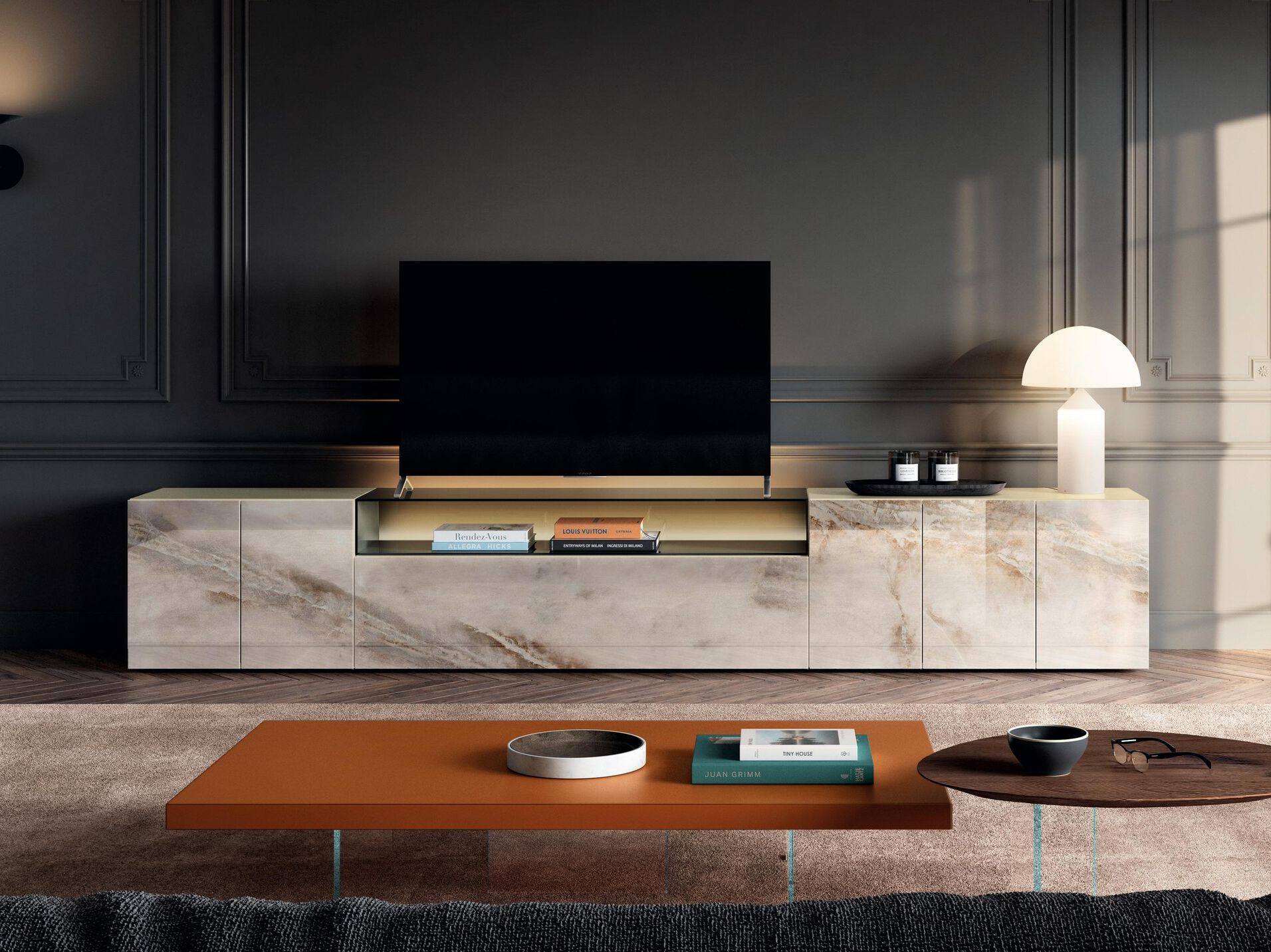 Стеклянный шкаф для телевизора Lago 36e8 ARCH-00005174 - Вид №1