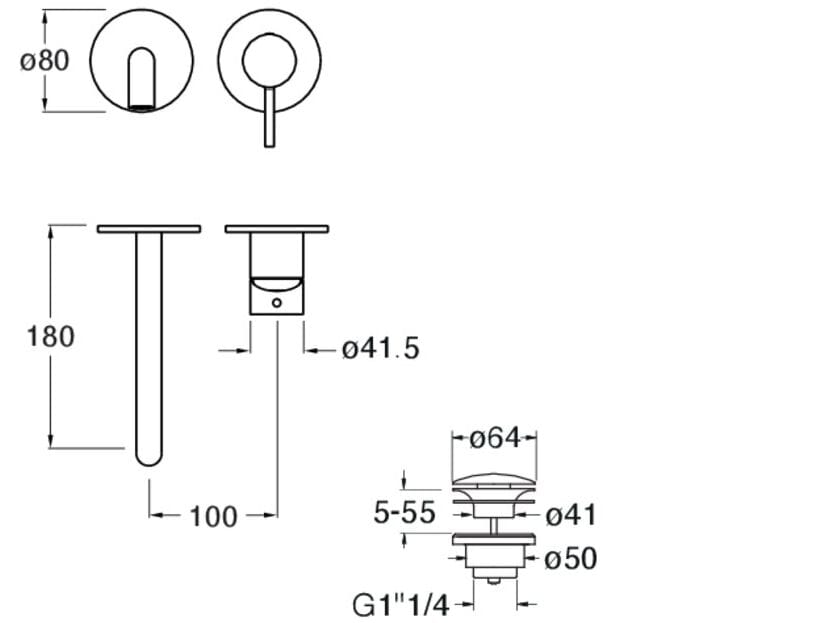 Однорычажный смеситель для раковины с 2 отверстиями и автоматическим сливом CRISTINA Rubinetterie Phi ARCH-00006546 - Вид №1