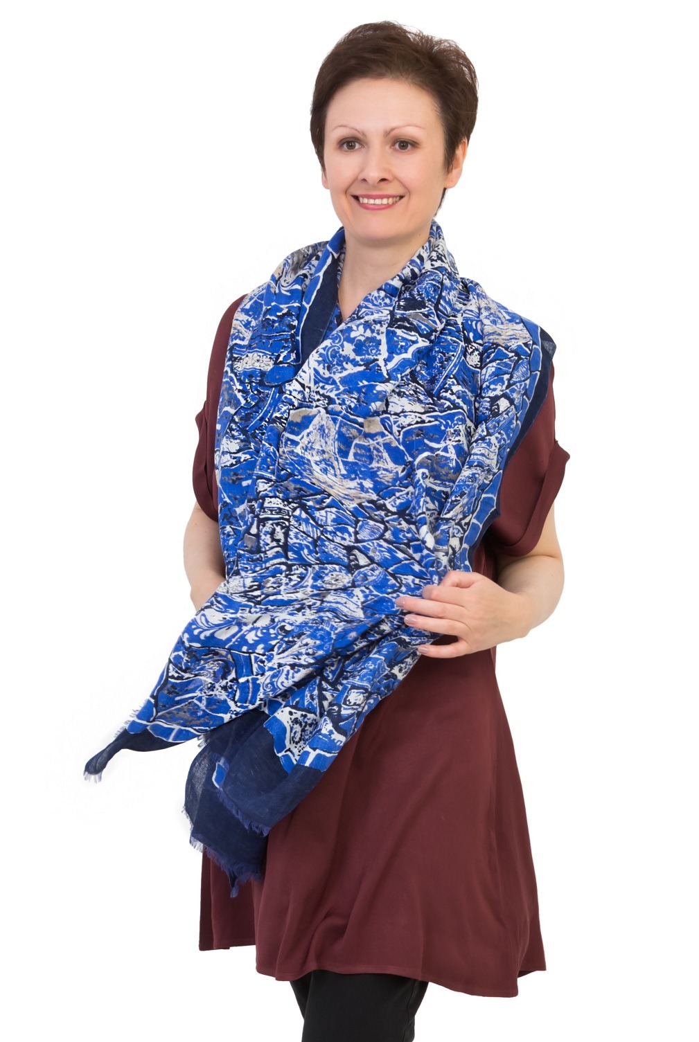 INE_BLUE Шаль 70/190 45% лен 35% хлопок 20% шелк PETRUSSE Santreyd 