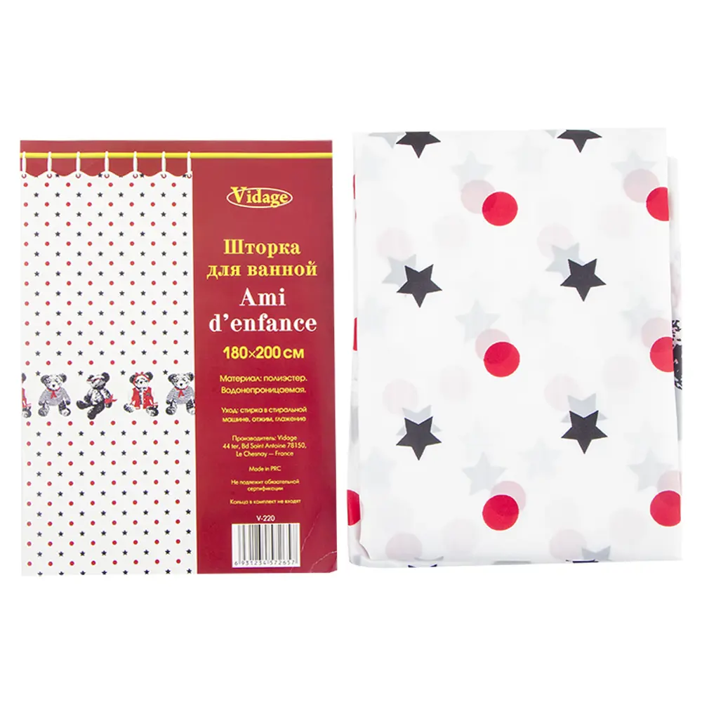 Штора для ванной комнаты «Vidage Ami d'enfance» 180х200 см цвет белый Без серии STLM-2209441 - Вид №1