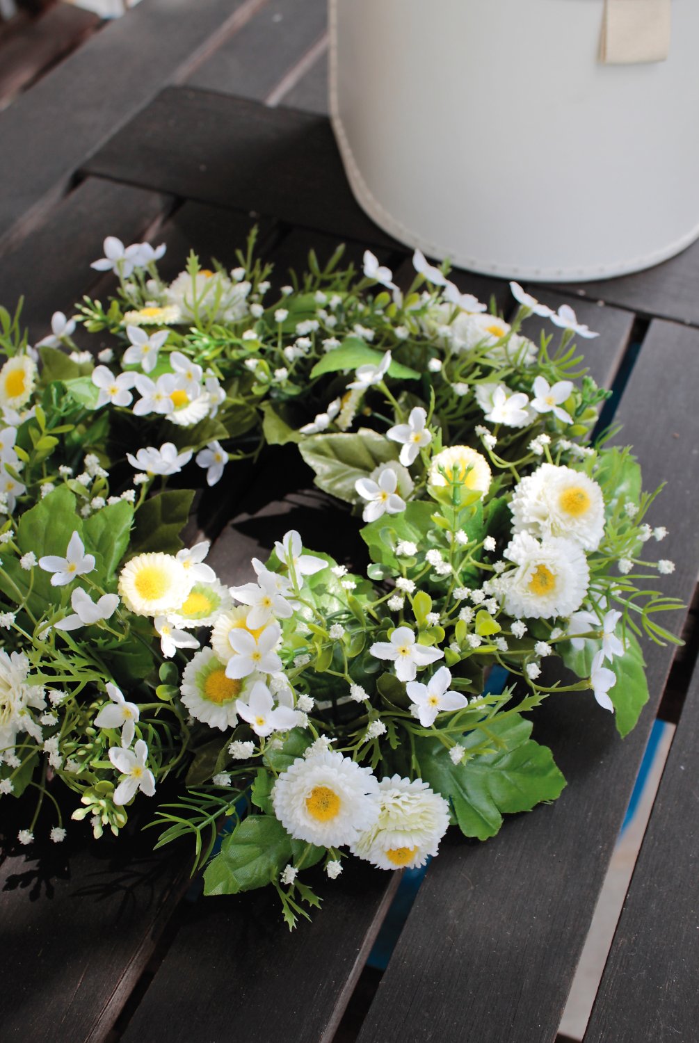 3163 708 a3 Искусственный венок 'daisy / bellis', Ø 28 см, бело-зеленый H-andreas  - Вид №1