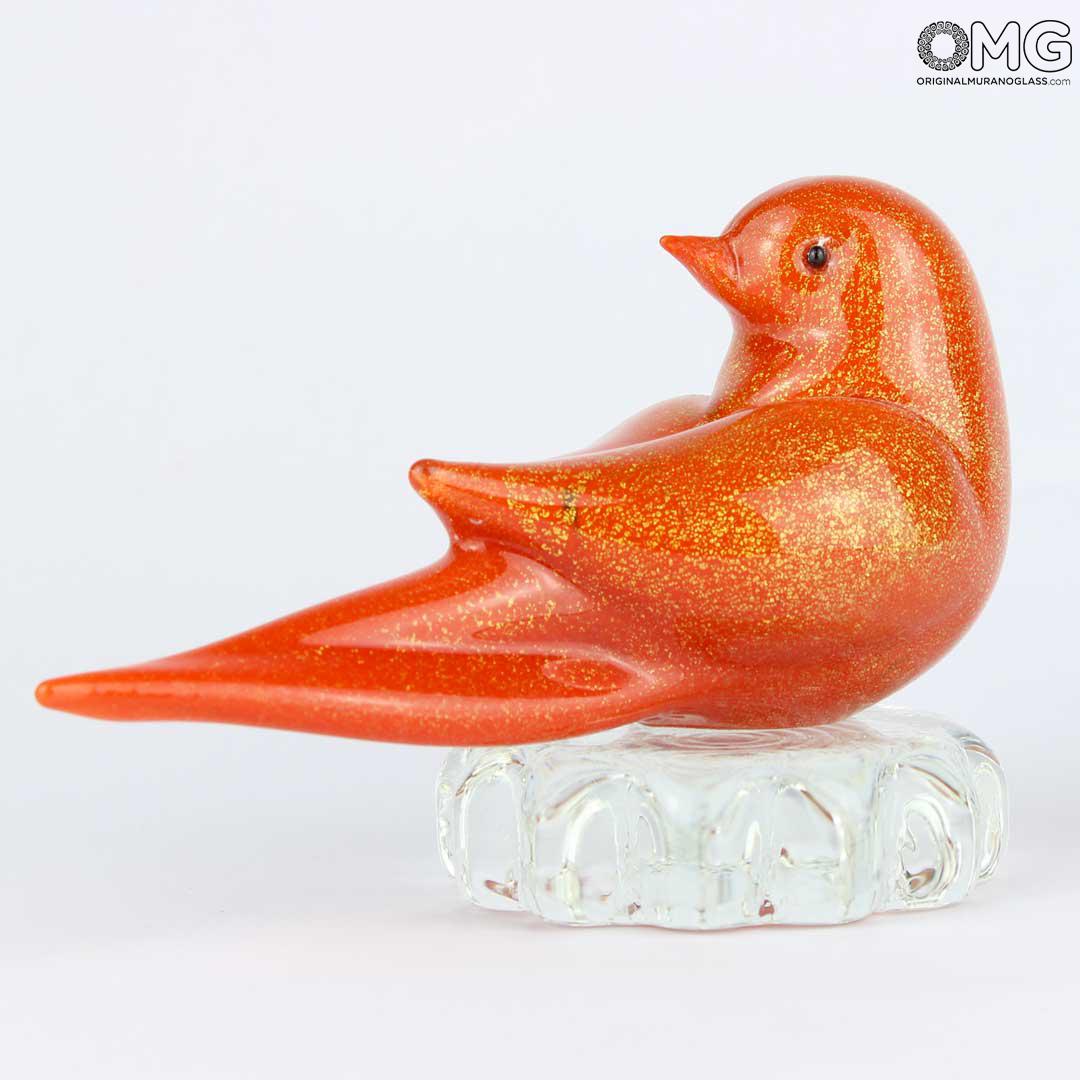 3236 ORIGINALMURANOGLASS Скульптура красный воробей- Original Murano Glass - OMG 12 см  - Вид №1