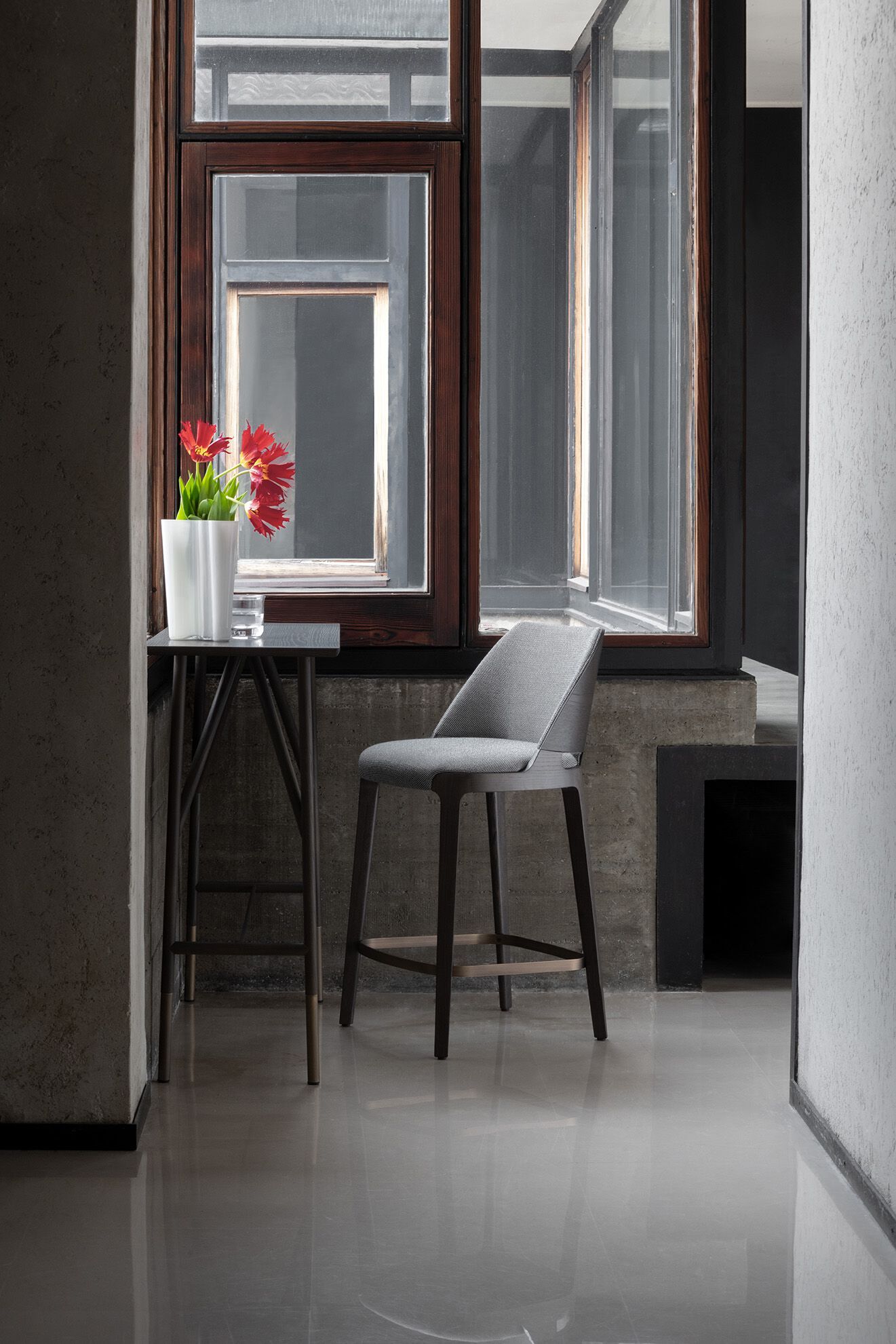 Высокий стул с тканевой подкладкой со спинкой Potocco Velis Wood ARCH-00100703 - Вид №2