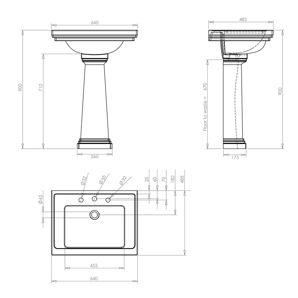 IMSR40 Большой умывальник Astoria Deco - 640 мм Astoria Deco Imperial  - Вид №3
