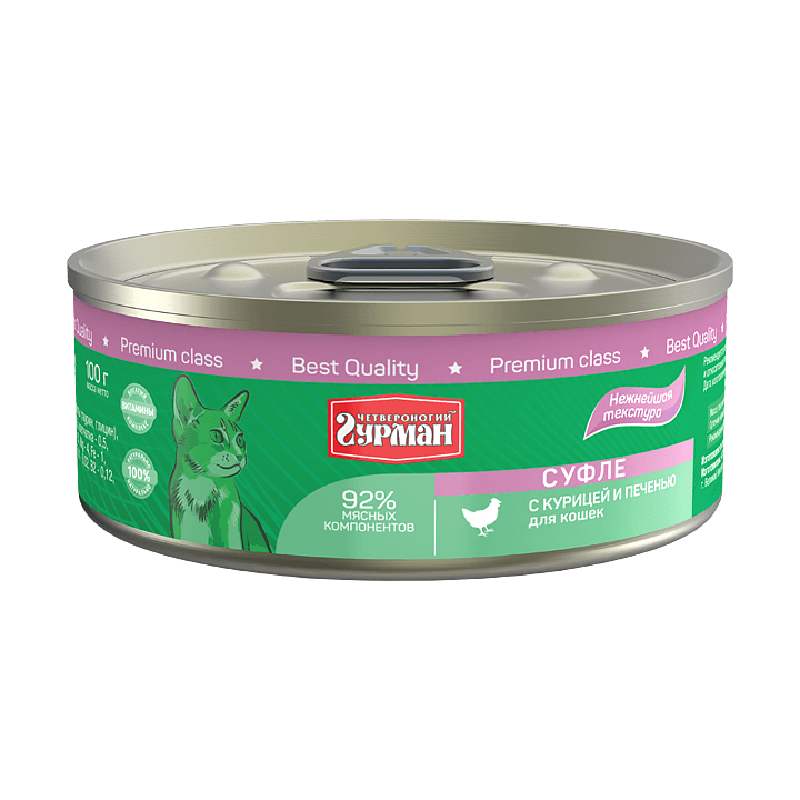 ПР0049939*24 Корм для кошек курица, печень суфле 100г (упаковка - 24 шт) ЧЕТВЕРОНОГИЙ ГУРМАН 