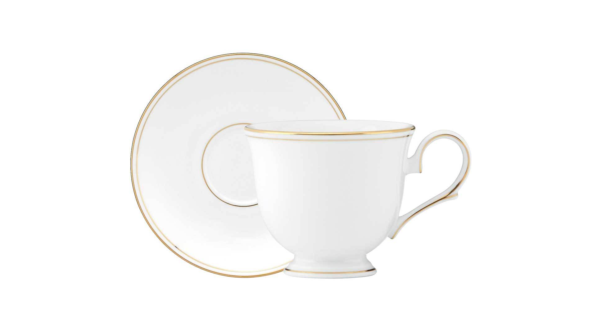 10578534 Lenox Чашка чайная с блюдцем Lenox "Федеральный,золотой кант" 180мл Фарфор костяной  - Вид №1