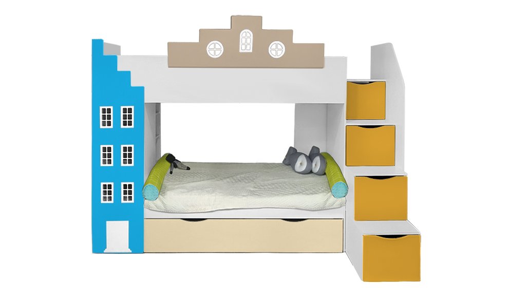 Кровать детская двухъярусная с дополнительным спальным местом левая "Амстердам" МАНДАРИН АМСТЕРДАМ 179535 Белый;розовый Santreyd  - Вид №1