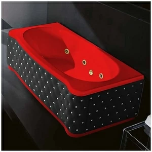 Ванна Gruppo treesse New Classic Young STD-V6747-SX-KCS-KZ красная с золотой фурнитурой и гидромассажем прямоугольная левая чёрная кожа кристаллы сваровски