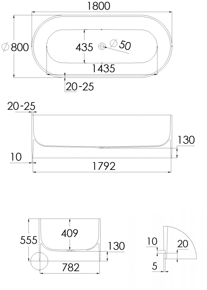 JEE-O Отдельностоящая овальная ванна из полимера Soho Sbm068 - Вид №1