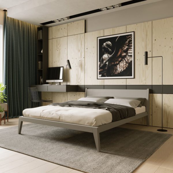 Кровать двуспальная 180х200 см серая с решеткой Fly BRAGIN DESIGN REPLACE 00-3862360 Серый  - Вид №3