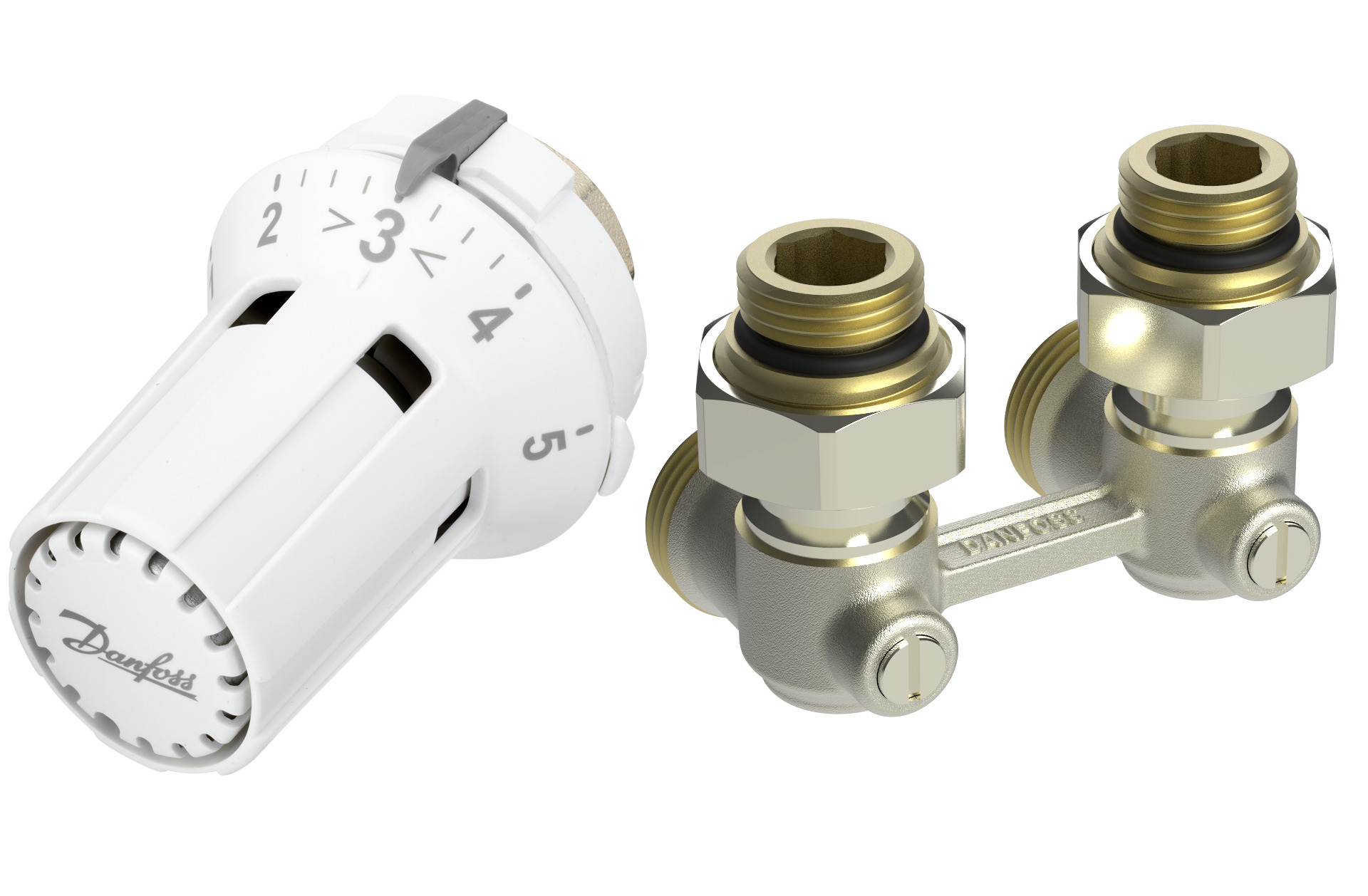 Danfoss Комплект RLV-KB/RTRW-K для радиаторов с нижним подключением (М30 х 1,5) RLV-KB 15 + RTRW-K, 1/2 Прямой 013G7232  - Вид №4