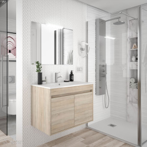 84969 SALGAR Комплект мебели для ванной NOJA 600 2 дв. ДУБ КАЛЕДОНИЯ + Раковина + Зеркало + Свет Дуб Каледония