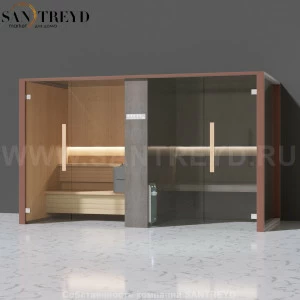 Effegibi LOGICAFILO SH LO41030001 Комбинированная баня: хаммам и сауна. Установка: к стене. Мощность: 10,5 кВт макс. Размеры: длина 373 см, ширина 171 см. Отделка: канадский хемлок, Отделка: канадский хемлок, матовый лакированный коричневый аллюминий и те