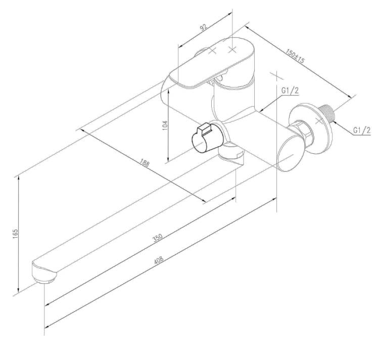839000000 смеситель для ванны/душа с универсальным изливом 350 мм Damixa Origin Top  - Вид №1