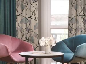 Ткань из тафты для штор с цветочным рисунком