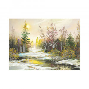 4232 Канва/ткань с рисунком Рисунок на шелке 37 см х 49 см "Морозный восход" Матренин посад