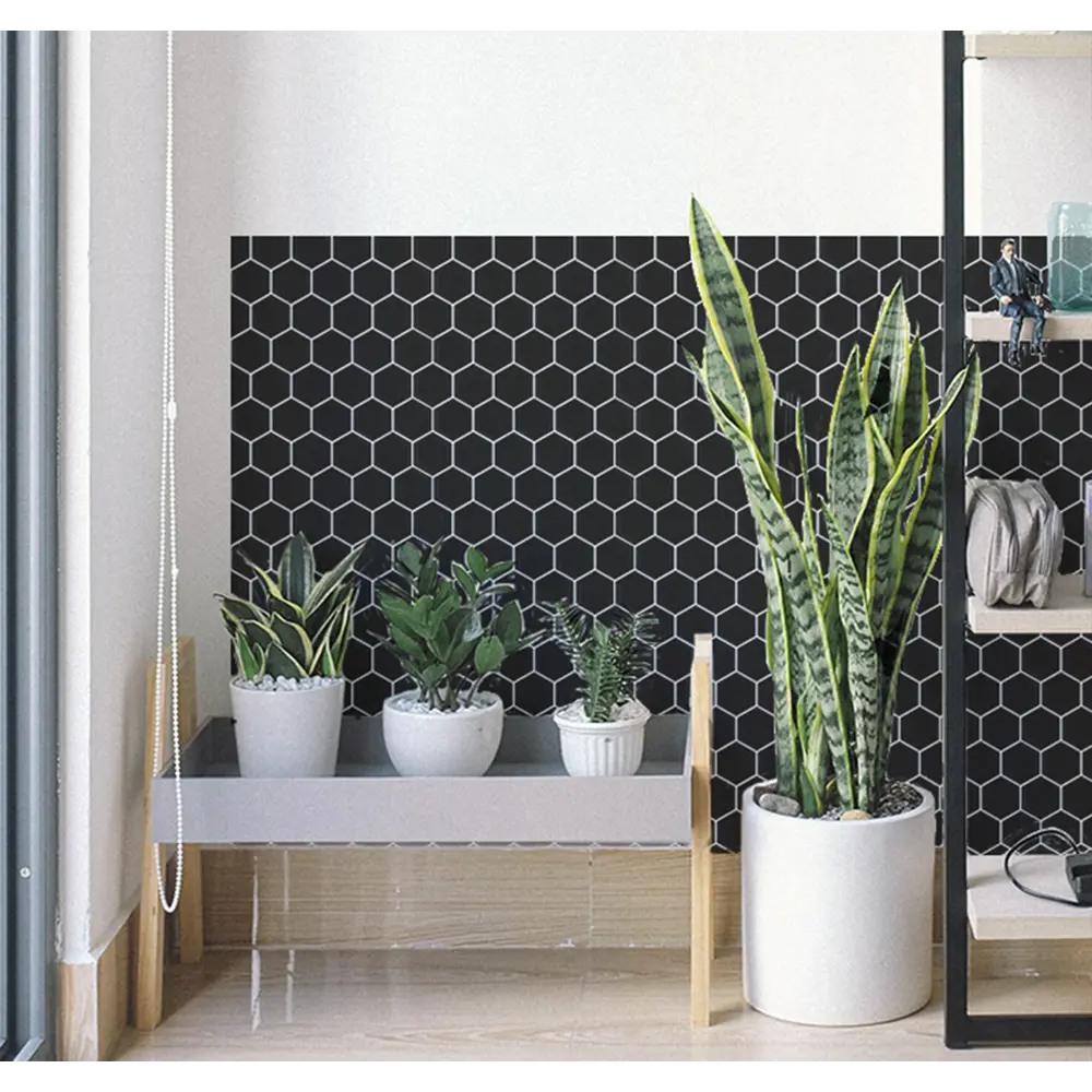 Наклейка декоративная 3D мозаика Черные соты 25x25 см FBRUSH STLM-2123947 - Вид №2