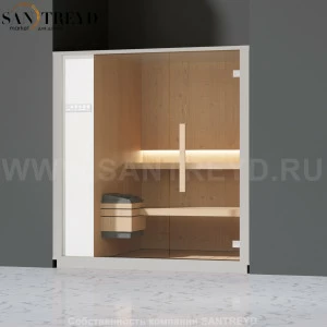 Effegibi ONE S LO50020010 Сауна. Установка: в нишу. Левая дверь. Мощность: 6 кВт макс. Размеры: длина 214 см, ширина 171 см. Отделка: канадский хемлок, матовый лакированный серый аллюминий и бежевый ламинат из керамогранита.