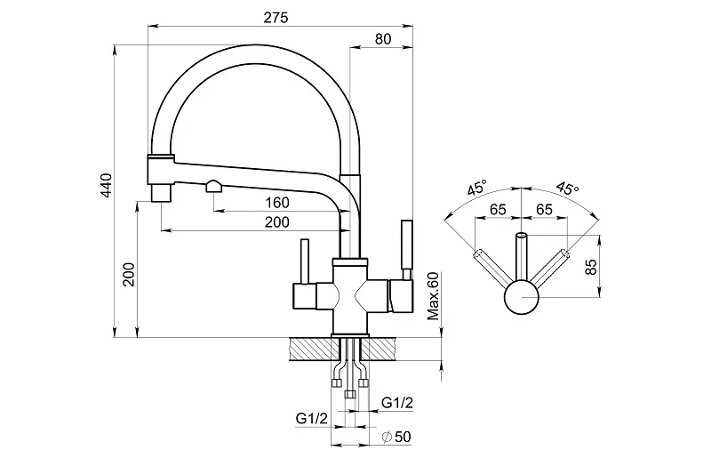 0083, ЧЁРНЫЙ, СМЕСИТЕЛЬ КУХОННЫЙ GRANULA 83-ST62 - Вид №2