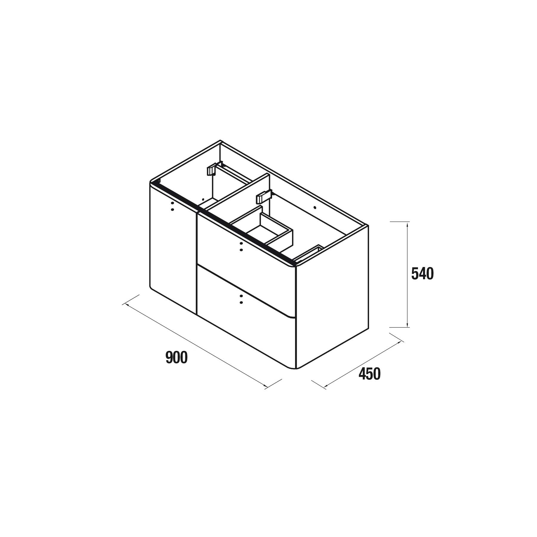 83124 SALGAR Тумба под умывальник UNIIQ 900 MACCHIATO левая 1 дверца и 2 ящика с мягким закрыванием 897 x 540 x 450 мм Макиато  - Вид №3
