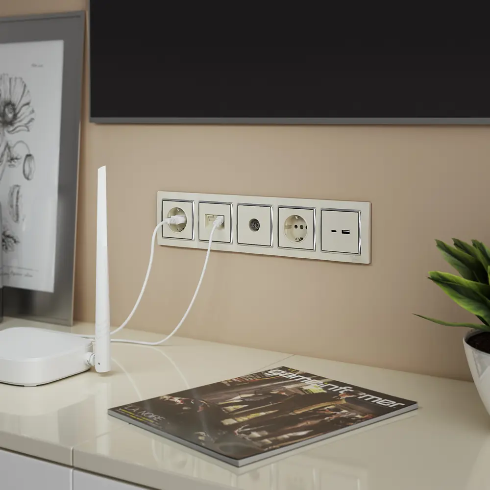 Рамка для розетки Werkel Snabb 5 постов цвет слоновая кость/хром STLM-2035245 - Вид №1