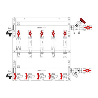 VT.GPM.05S04.L6 Узел этажный для поквартирного учета тепловой энергии Valtec 3/4", 6 вых., ввод слева  - Вид №8