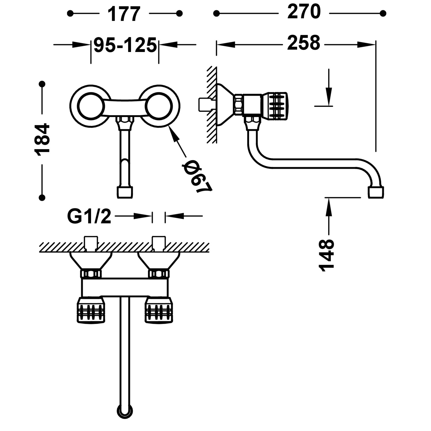 Смеситель для КУХНИ Настенный двухрычажный для кухни-123210 TRES Kitchen - Вид №1