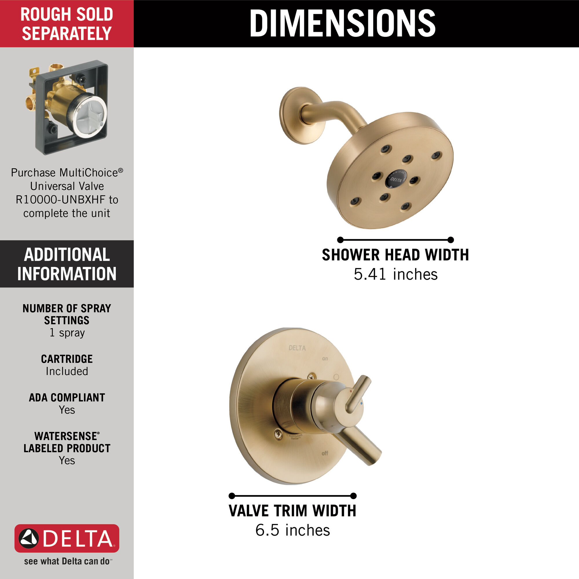 T17259-CZ Накладка для душа Monitor® 17 серии H2Okinetic® Delta Faucet Trinsic Шампанское бронза  - Вид №3