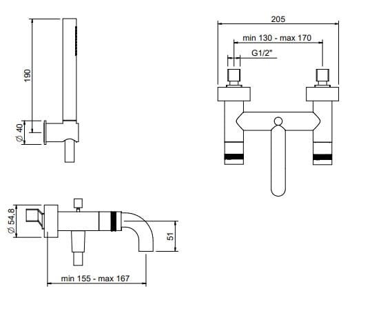 Настенный смеситель для ванны с ручным душем Rubinetterie Treemme X-Change ARCH-00118169 - Вид №2