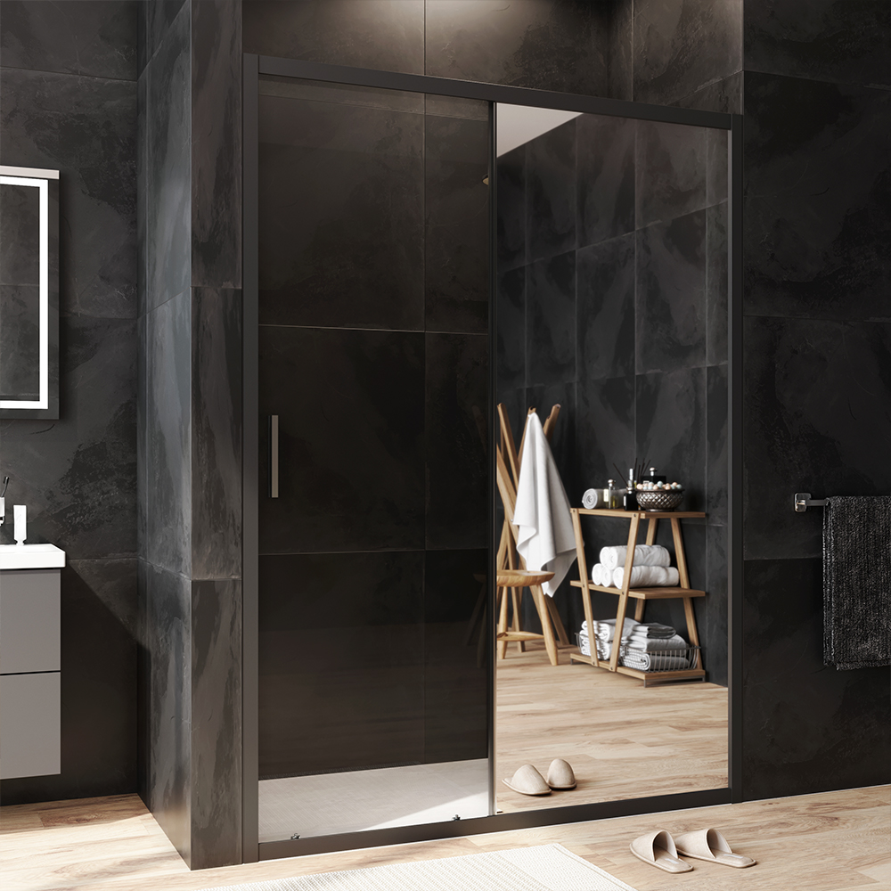 W90G-140-1-195MMir Solo Дверь душевая 140х195 стекло зеркальное профиль матовый хром AM.PM Gem