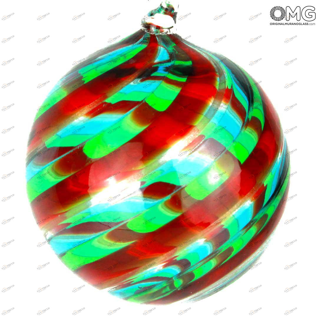 2634 ORIGINALMURANOGLASS Ёлочный шар Fantasy - зелёная спираль - MURANO GLASS XMAS 8 см 