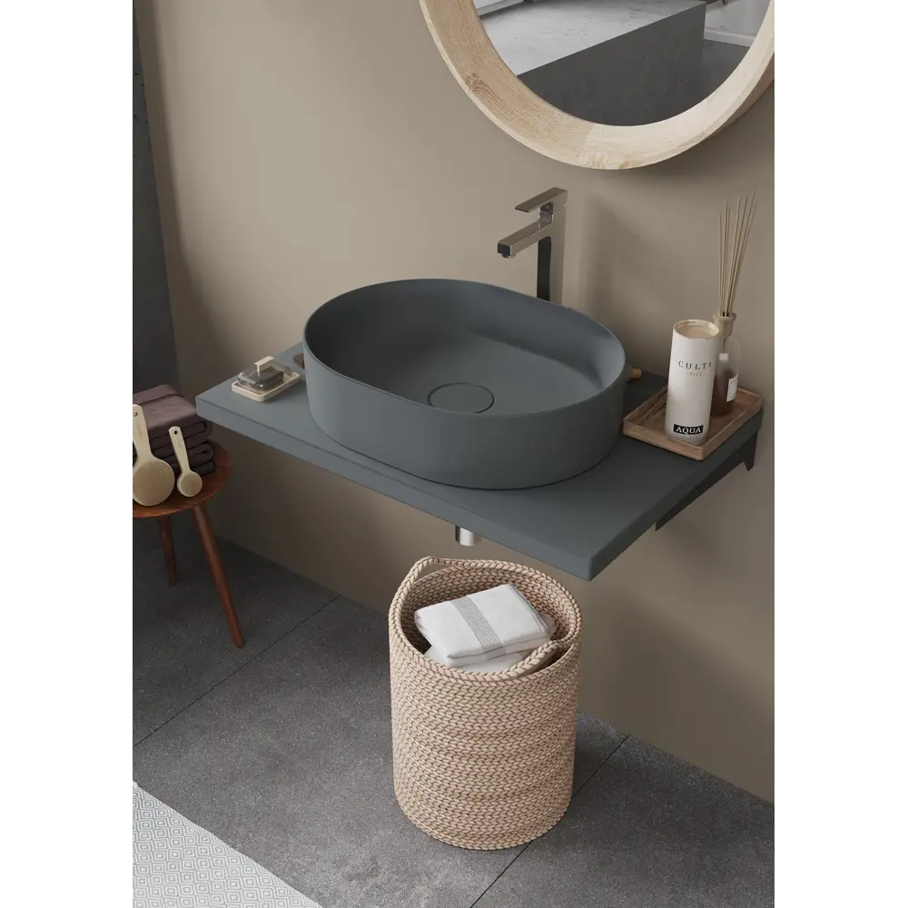 Столешница для ванной Scandi SC-60MS 60x4x47 см, искусственный камень, цвет матовый графит Santreyd STLM-2082379 - Вид №3