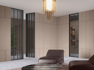 Стеклянные и алюминиевые двери, встроенные в обшивку