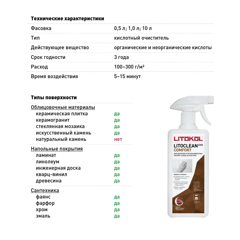 Очиститель цементной затирки Litokol Litoclean Comfort Evo 0.5 л STLM-2027482 - Вид №3