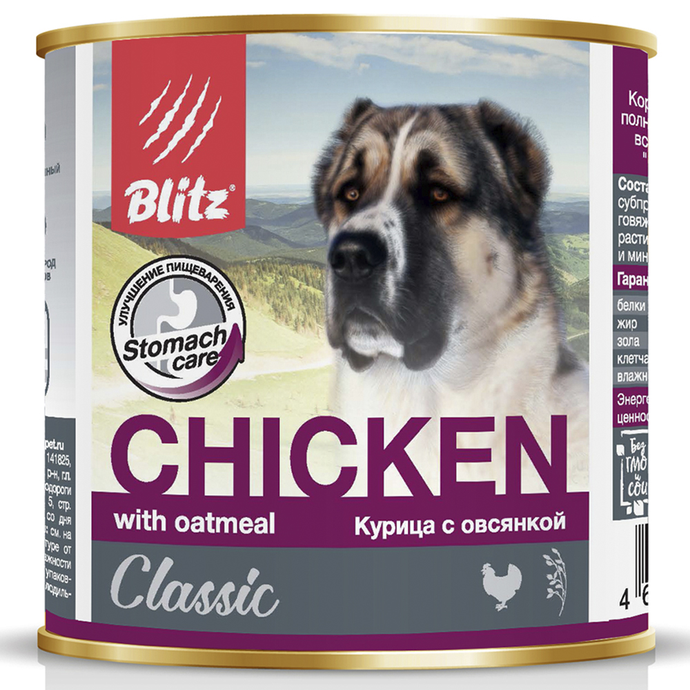 ПР0055599 Корм для собак Classic курица, овсянка банка 750г Blitz 