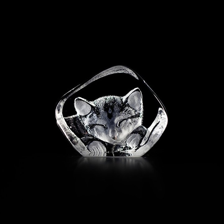 88143 Скульптура из прозрачного хрусталя "Кот", 65/50 мм. Maleras 