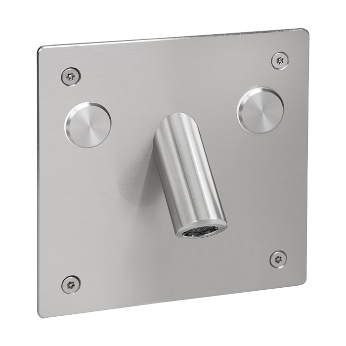 64442 Настенный смеситель для подачи холодной и теплой воды (2 пьезо кнопки) с антивандалной крышкой, 24 В SANELA 