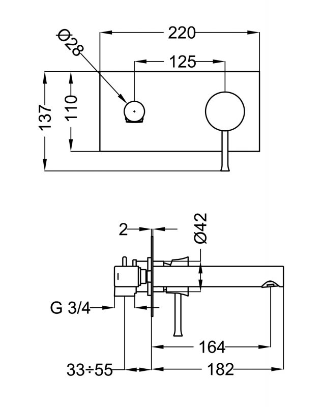 Встраиваемый смеситель на раковину Cezares POSITANO-BLS2-01-W0 - Вид №1