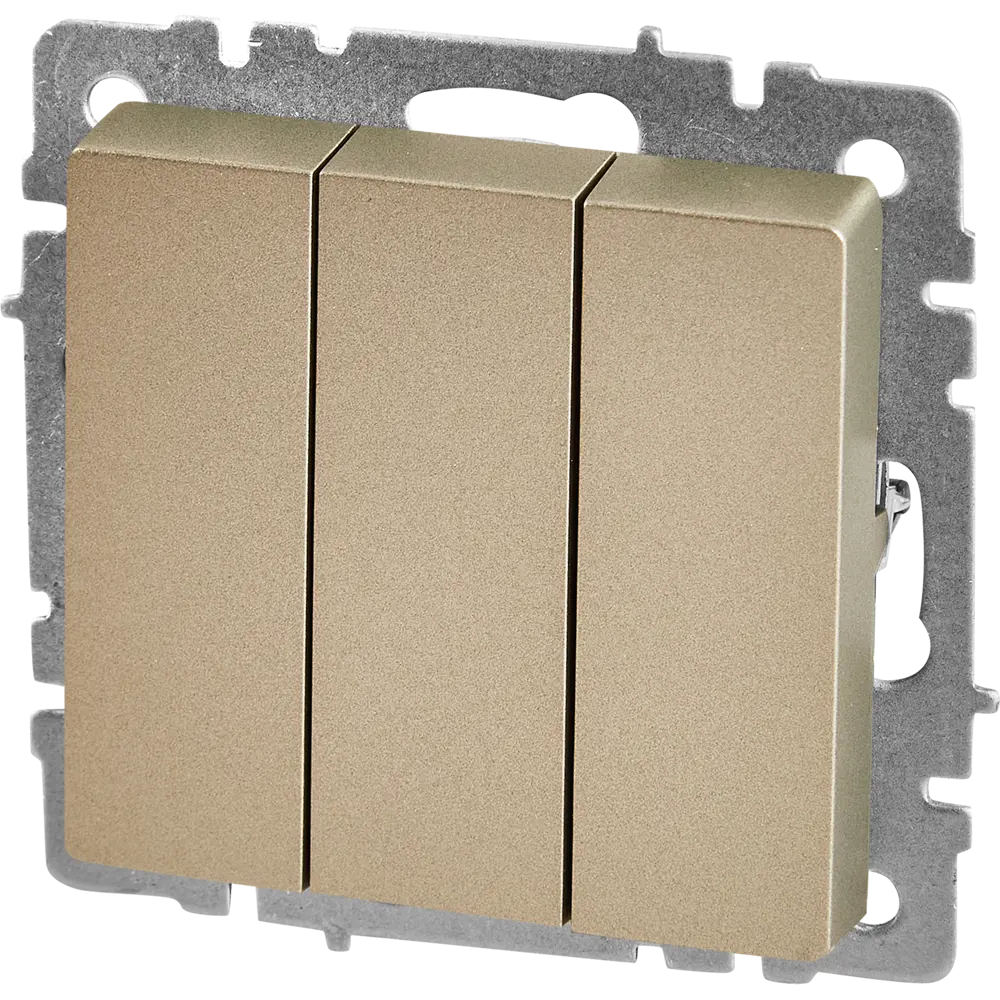 Выключатель IEK Brite трёхклавишный в цвете шампань для современного интерьера 87761745