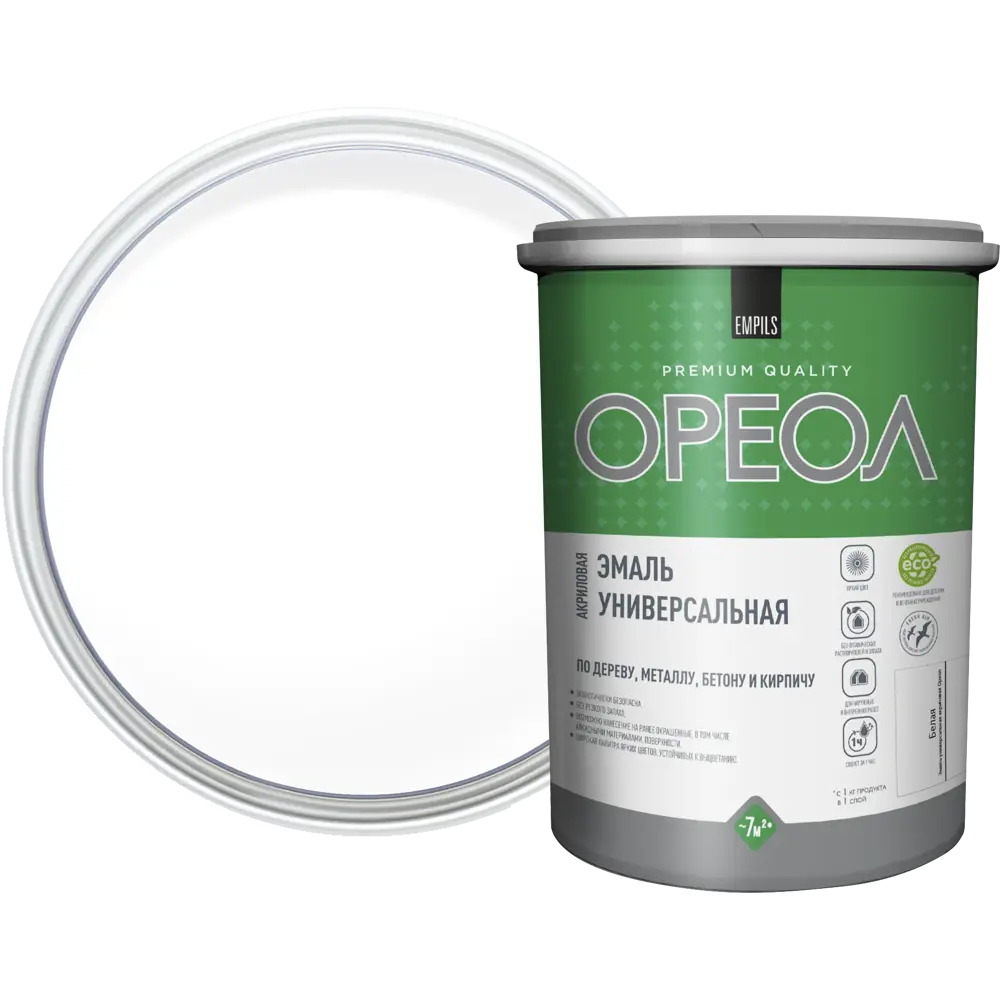 Универсальная эмаль ОРЕОЛ для внутренних и наружных работ - белая глянцевая 1 кг 89376150 STLM-1570908