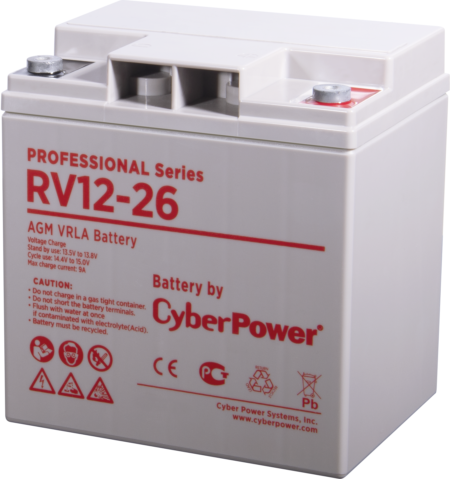 RV 12-26 Battery professional series , voltage 12v, capacity (discharge 20 h) 30.4ah, capacity (discharge 10 h) 30ah, max. discharge current (5 sec) 600a, max. charge current 9a, lead-acid type agm, terminals under bolt m6, lxwxh 166x128x175mm., full heig Santreyd 