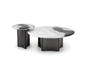 Низкий круглый журнальный столик из мрамора и нержавеющей стали