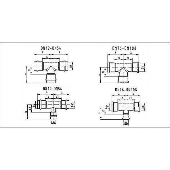 69130423542 SANHA 9130 пресс-фит. нерж.сталь, тройник ВПр 42x35x42 мм  - Вид №1
